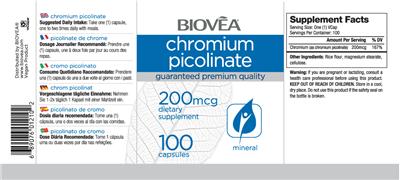 Photo of the BIOVEA Chromium Picolinate 200 mcg label
