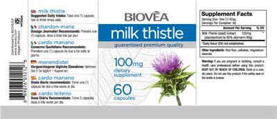 Photo of the BIOVEA Milk Thistle 100 mg label