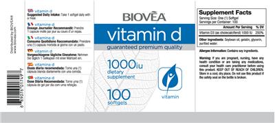 Photo of the BIOVEA Vitamin D 1000 IU label