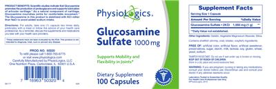 Photo of the PhysioLogics Glucosamine Sulfate 1000 mg label