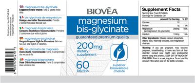Photo of the BIOVEA Magnesium Bis-Glycinate 200 mg label