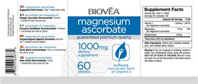 Photo of the BIOVEA Magnesium Ascorbate 1000 mg label
