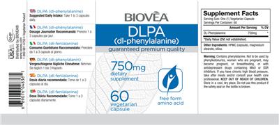 Photo of the BIOVEA DLPA (DL-Phenylalanine) 750 mg label