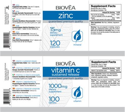 Photo of the BIOVEA Vitamin C Sustained Release 1000 mg label
