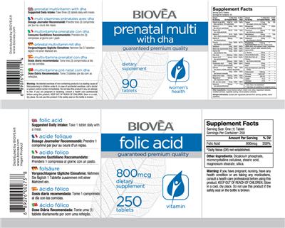 Photo of the BIOVEA Folic Acid 800 mcg label