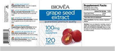 Photo of the BIOVEA Grape Seed Extract 100 mg label