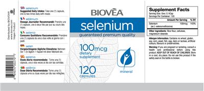 Photo of the BIOVEA Selenium 100 mcg label
