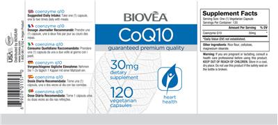 Photo of the BIOVEA CoQ10 30 mg label
