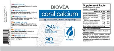 Photo of the BIOVEA Coral Calcium 750 mg label