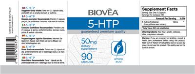 Photo of the BIOVEA 5-HTP 50 mg label