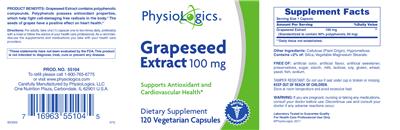 Photo of the PhysioLogics Grapeseed Extract 100 mg label