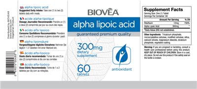 Photo of the BIOVEA Alpha Lipoic Acid 300 mg label