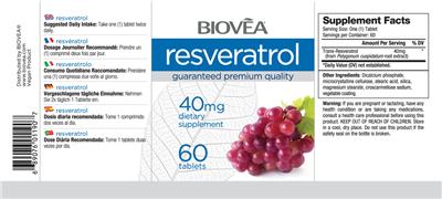 Photo of the BIOVEA Resveratrol 40 mg label