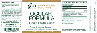 Photo of the Gaia Herbs Professional Solutions Ocular Formula Liquid Phyto-Caps label