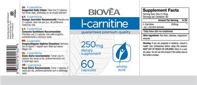 Photo of the BIOVEA L-Carnitine 250 mg label