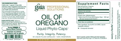 Photo of the Gaia Herbs Professional Solutions Oil Of Oregano Liquid Phyto-Caps label