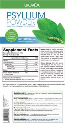 Photo of the BIOVEA Psyllium Powder label