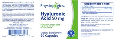 Photo of the PhysioLogics Hyaluronic Acid 50 mg label
