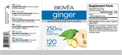 Photo of the BIOVEA Ginger 250 mg label
