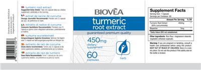 Photo of the BIOVEA Turmeric Root Extract 450 mg label