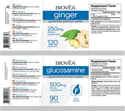 Photo of the BIOVEA Glucosamine 500 mg label