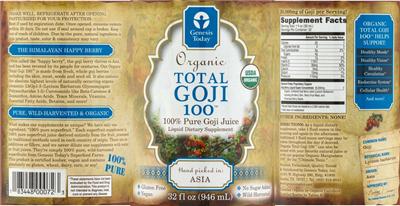 Photo of the Genesis Today Organic Total Gojo 100 label
