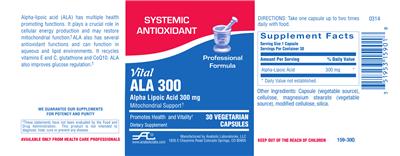 Photo of the Anabolic Laboratories Vital ALA 300 label