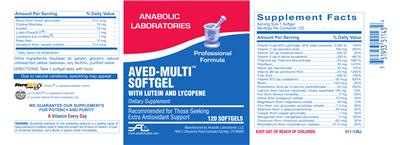 Photo of the Anabolic Laboratories AVED-Multi Softgel label