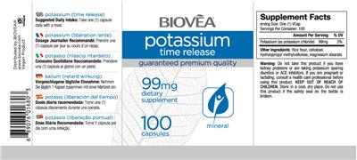 Photo of the BIOVEA Potassium Time Release 99 mg label