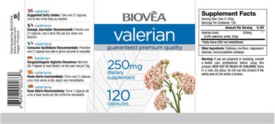 Photo of the BIOVEA Valerian 250 mg label