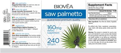 Photo of the BIOVEA Saw Palmetto 160 mg label