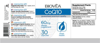 Photo of the BIOVEA CoQ10 60 mg label