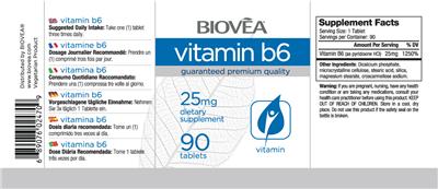 Photo of the BIOVEA Vitamin B6 25 mg label