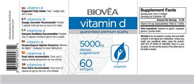 Photo of the BIOVEA Vitamin D 5000 IU label