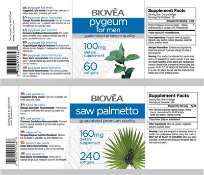 Photo of the BIOVEA Saw Palmetto 160 mg label