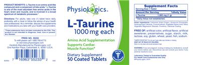 Photo of the PhysioLogics L-Taurine 1000 mg label