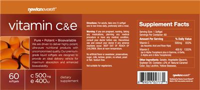 Photo of the NewtonEverett Vitamin C 500 mg & E 400 IU label