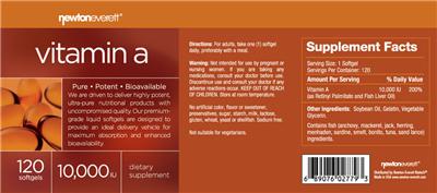 Photo of the NewtonEverett Vitamin A 10,000 IU label