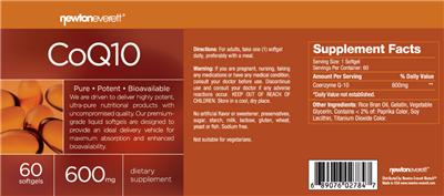 Photo of the NewtonEverett CoQ10 600 mg label