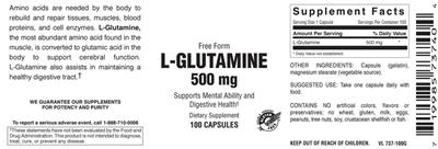 Photo of the Vitamer Laboratories L-Glutamine 500 mg label