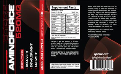 Photo of the NewtonEverett Aminoforce 520 mg label