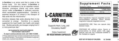 Photo of the Vitamer Laboratories L-Carnitine 500 mg label