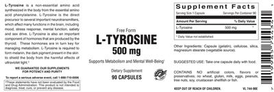 Photo of the Vitamer Laboratories L-Tyrosine 500 mg label