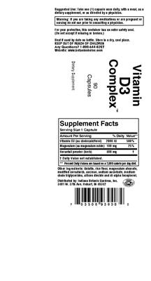Photo of the Indiana Botanic Gardens Vitamin D3 Complex label