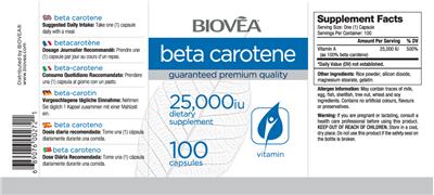 Photo of the BIOVEA Beta Carotene 25,000 IU label