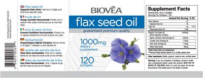 Photo of the BIOVEA Flax Seed Oil 1000 mg label