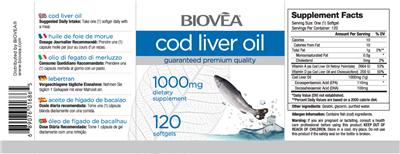 Photo of the BIOVEA Cod Liver Oil 1000 mg label
