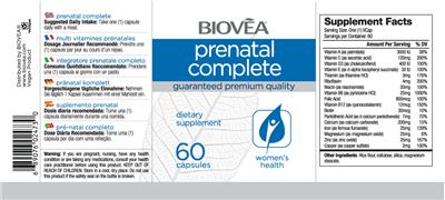 Photo of the BIOVEA Prenatal Complete label
