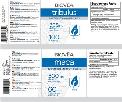 Photo of the BIOVEA Maca 500 mg label