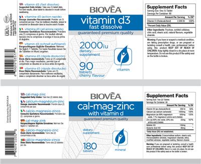 Photo of the BIOVEA Cal-Mag-Zinc with Vitamin D label